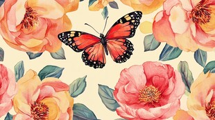 山茶花蝴蝶插画