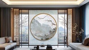 圆山水框画硬包背景