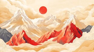 高端山水线包装插画