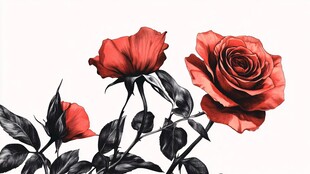 写实手绘玫瑰花素材