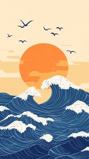 古风海浪包装插画