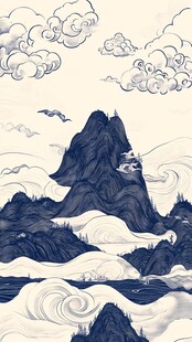 高端山水线包装插画