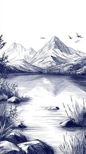 山林水手绘插画