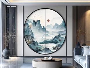 圆山水框画硬包背景