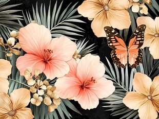 田园风热带树叶花朵