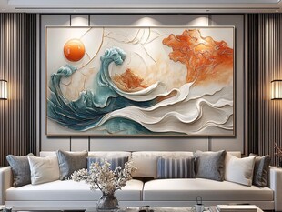 新中式水墨海浪装饰画