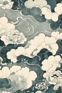 古风线绘云纹墙纸