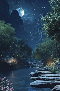 月色夜色梦幻森林背景