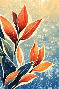 蓝色树叶装饰画