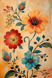 欧式花彩色木板
