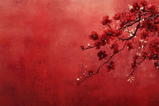 工笔手绘红墙梅花