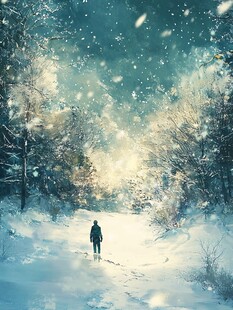 雪中行背影