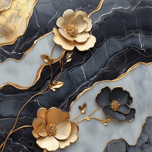 轻奢金色牡丹花线条