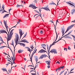 红色手绘设计花布图案