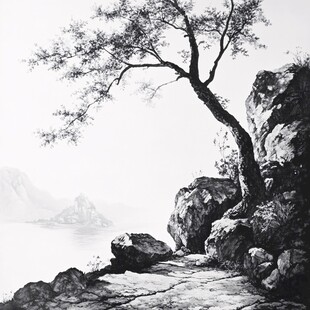 水墨树水墨石头