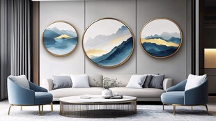 圆山水框画硬包背景