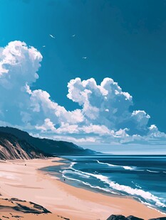 唯美海岸风景插画