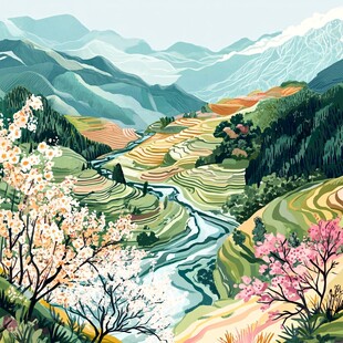 梯田插画