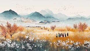 古风秋天景色插画