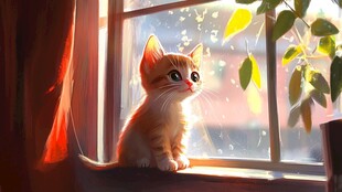 晒太阳的猫插画