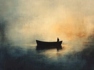 一叶孤舟意境画