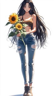 长黑发插画