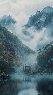 山雾朦胧山水之间屏风