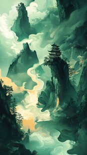 天界晓钟风景插画