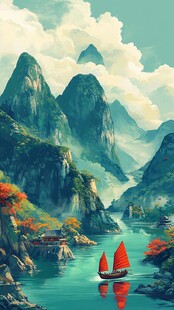 插画山水风景