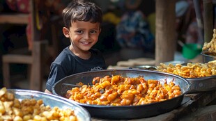 卖面条的小男孩