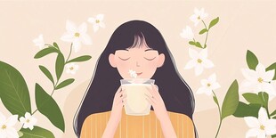 喝茉莉花茶插画