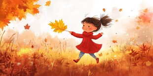 秋游的好小女孩插画