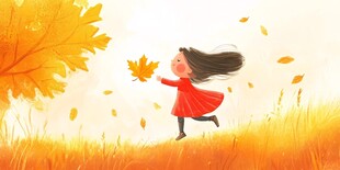 秋游的好小女孩插画