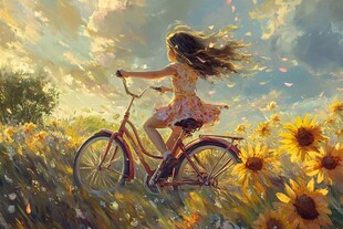 花田推自行车的女孩