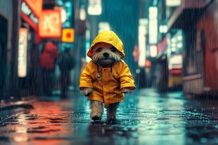 夜晚雨中行走的人