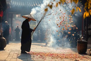 放鞭炮人像