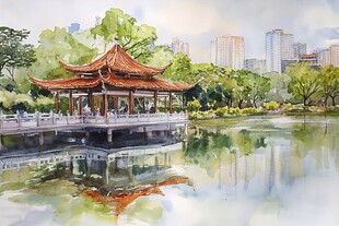 广西大学印象水彩插画