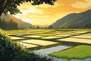 稻田风景插画