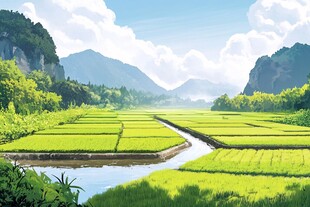 稻田风景插画