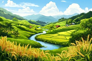 稻田风景插画