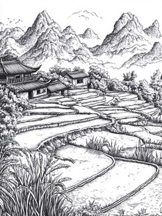 梯田手绘