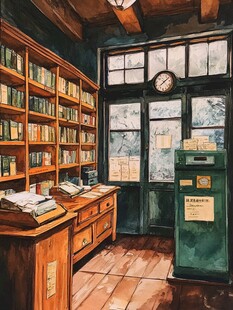 图书馆水彩
