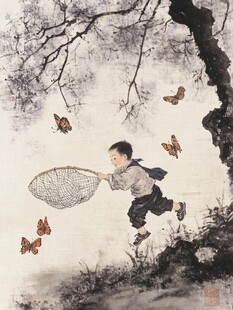 古代孩童放风筝