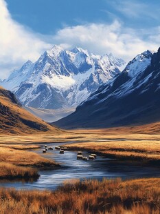 雪山河流湿地草壁纸