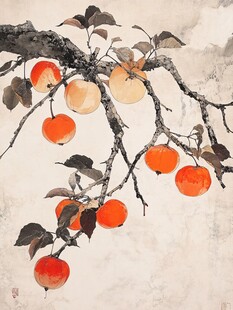手绘柿果图
