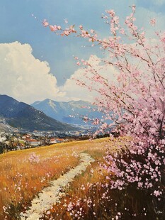 桃花风景油画