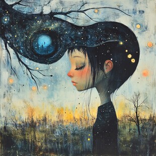 文艺梦境小女孩手绘