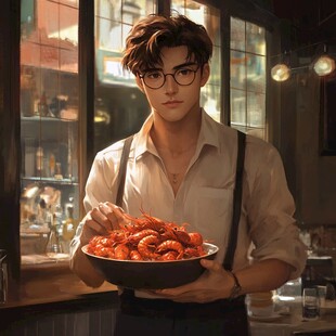 男厨师端小龙虾头像