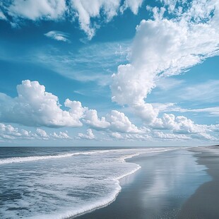 蓝天白云金色海滩
