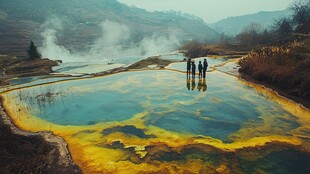 彩色钙华水池